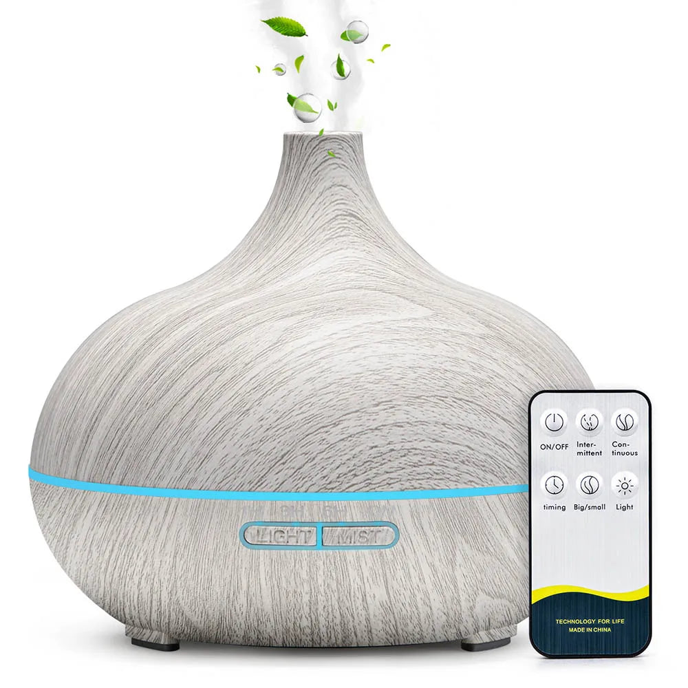 500ml Wood Grain Ultrasonic Essential Oil Diffuser with Remote & LED