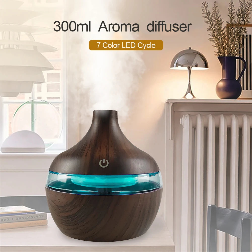 Portable USB Humidifier & Aromatherapy Diffuser with 7-Color LED – 300ml
