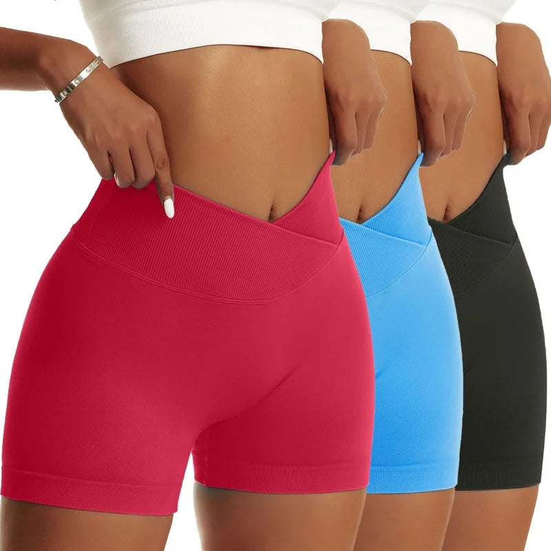 3-Piece Women’s High Waist Peach Hip Sports Shorts