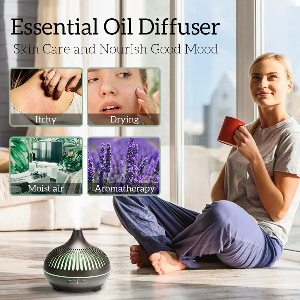 500ml Wood Grain Ultrasonic Essential Oil Diffuser with Remote & LED