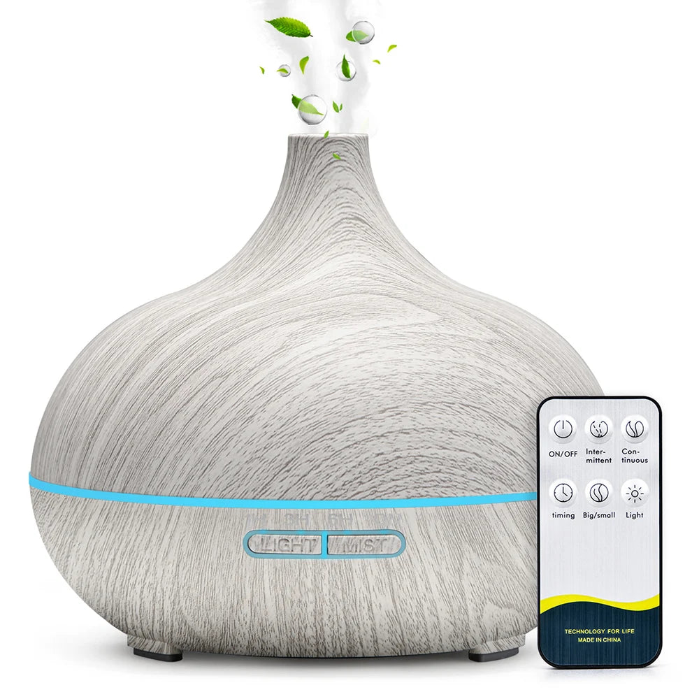 500ml Wood Grain Ultrasonic Essential Oil Diffuser with Remote & LED