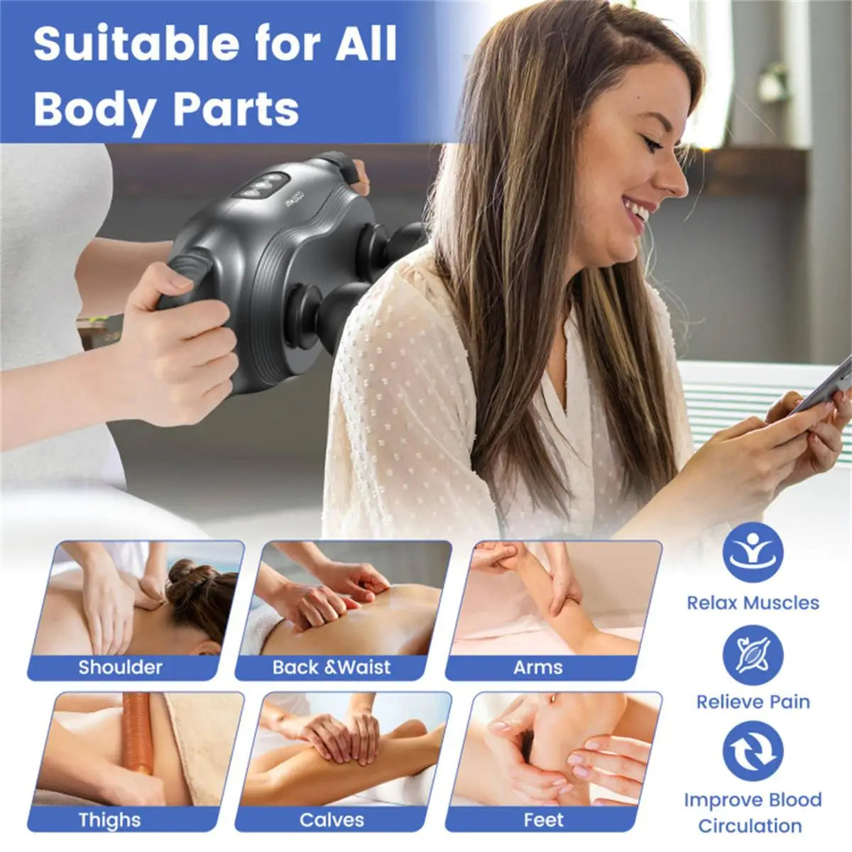 Electric Massager with 3 Heads & Modes