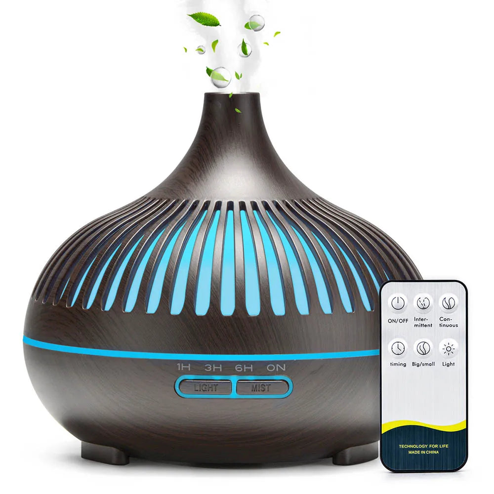 500ml Wood Grain Ultrasonic Essential Oil Diffuser with Remote & LED