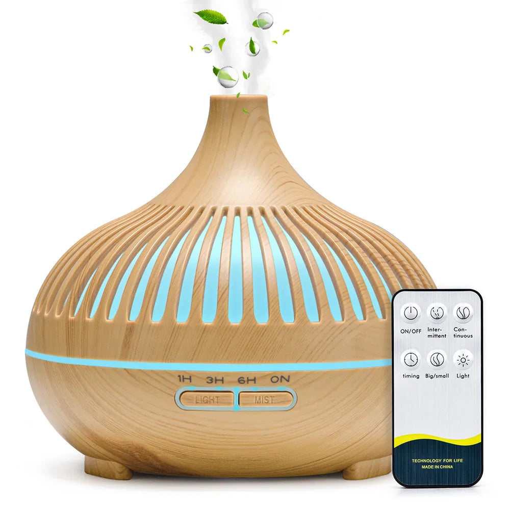 500ml Wood Grain Ultrasonic Essential Oil Diffuser with Remote & LED