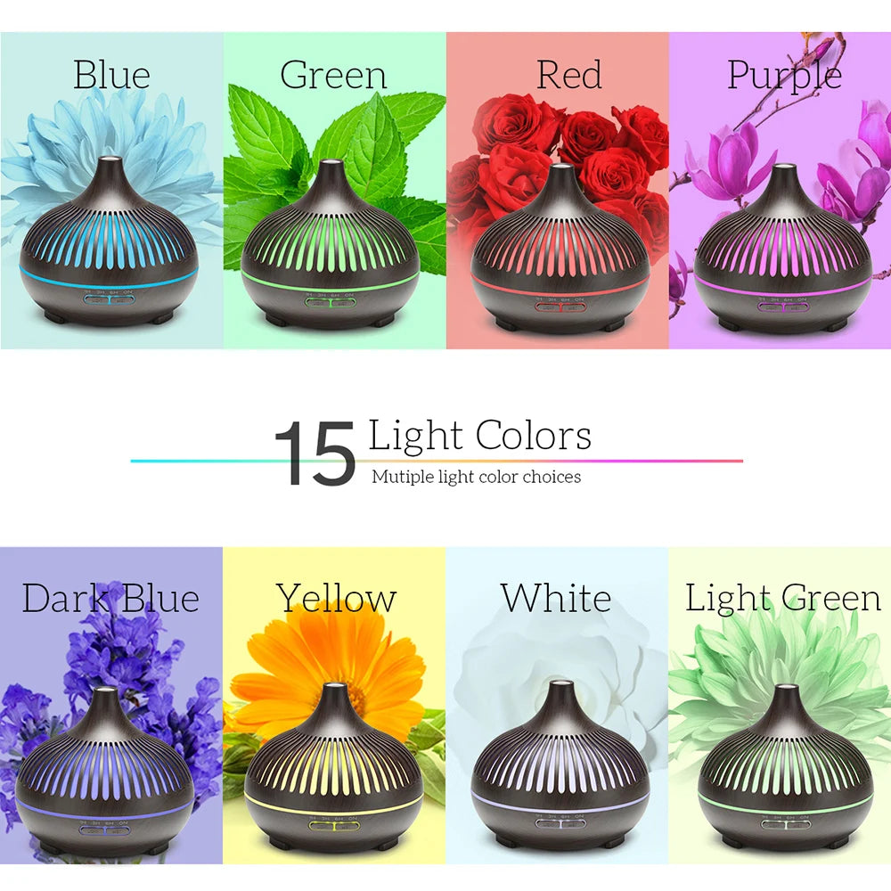 500ml Wood Grain Ultrasonic Essential Oil Diffuser with Remote & LED