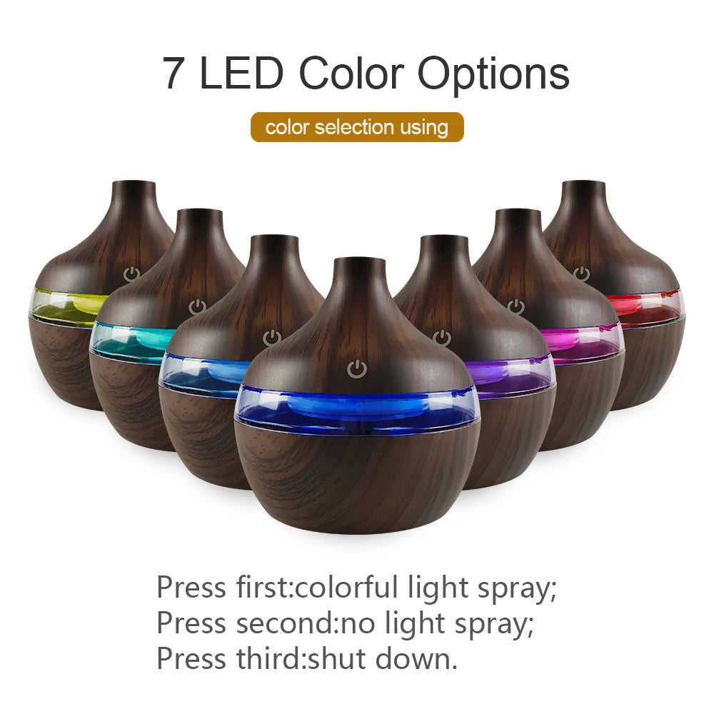 Portable USB Humidifier & Aromatherapy Diffuser with 7-Color LED – 300ml