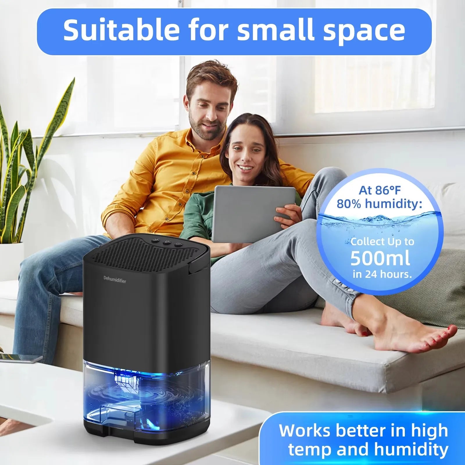 Portable Air Dehumidifier & Moisture Absorber with EU/US Plug